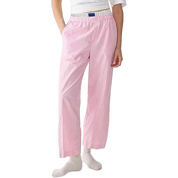 Ynocfri Pajama Pants Women Striped Straight Wide Leg Lounge